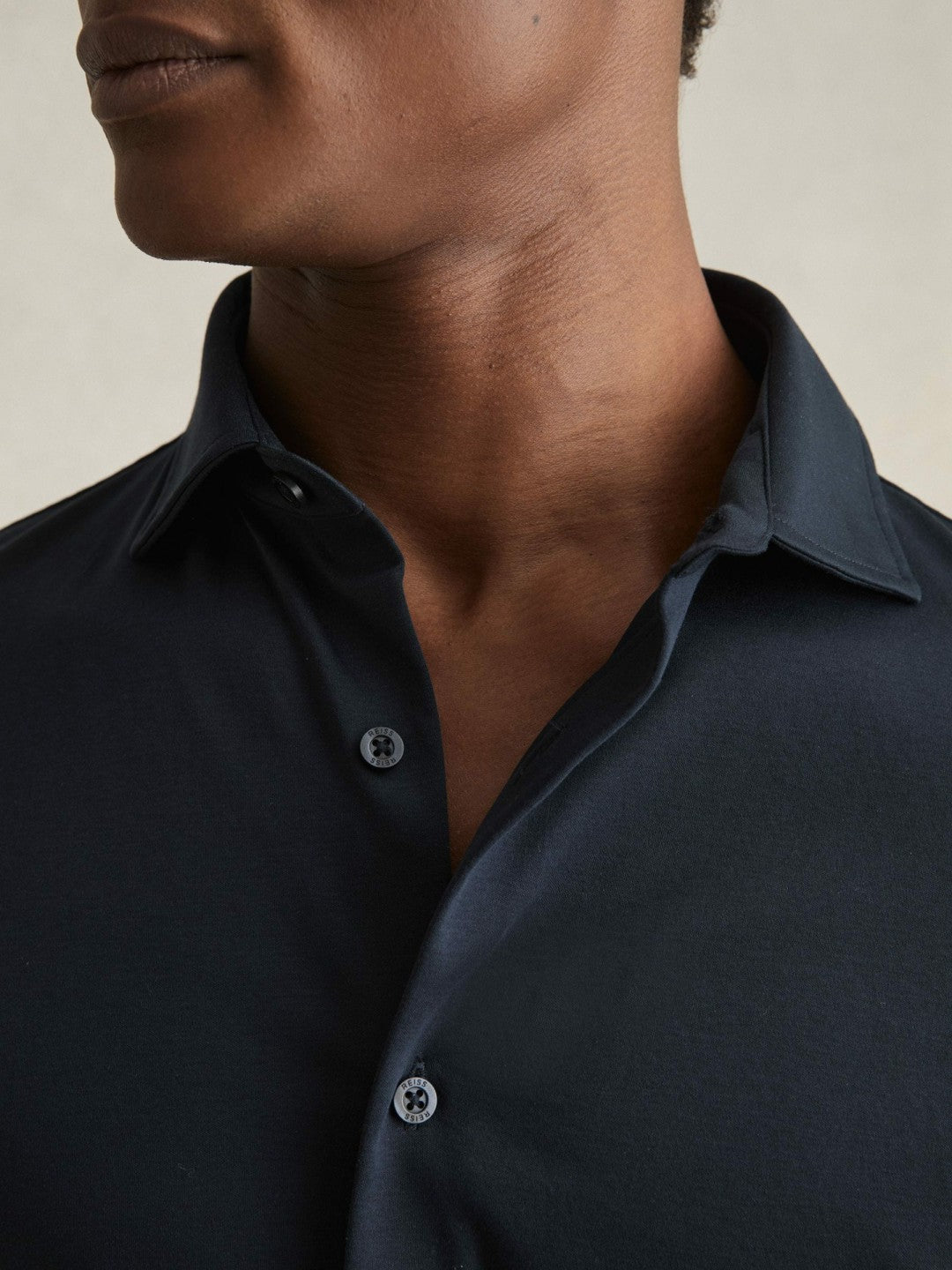 Cotton-Jersey Button-Through Shirt in Navy | Reiss Men Premium