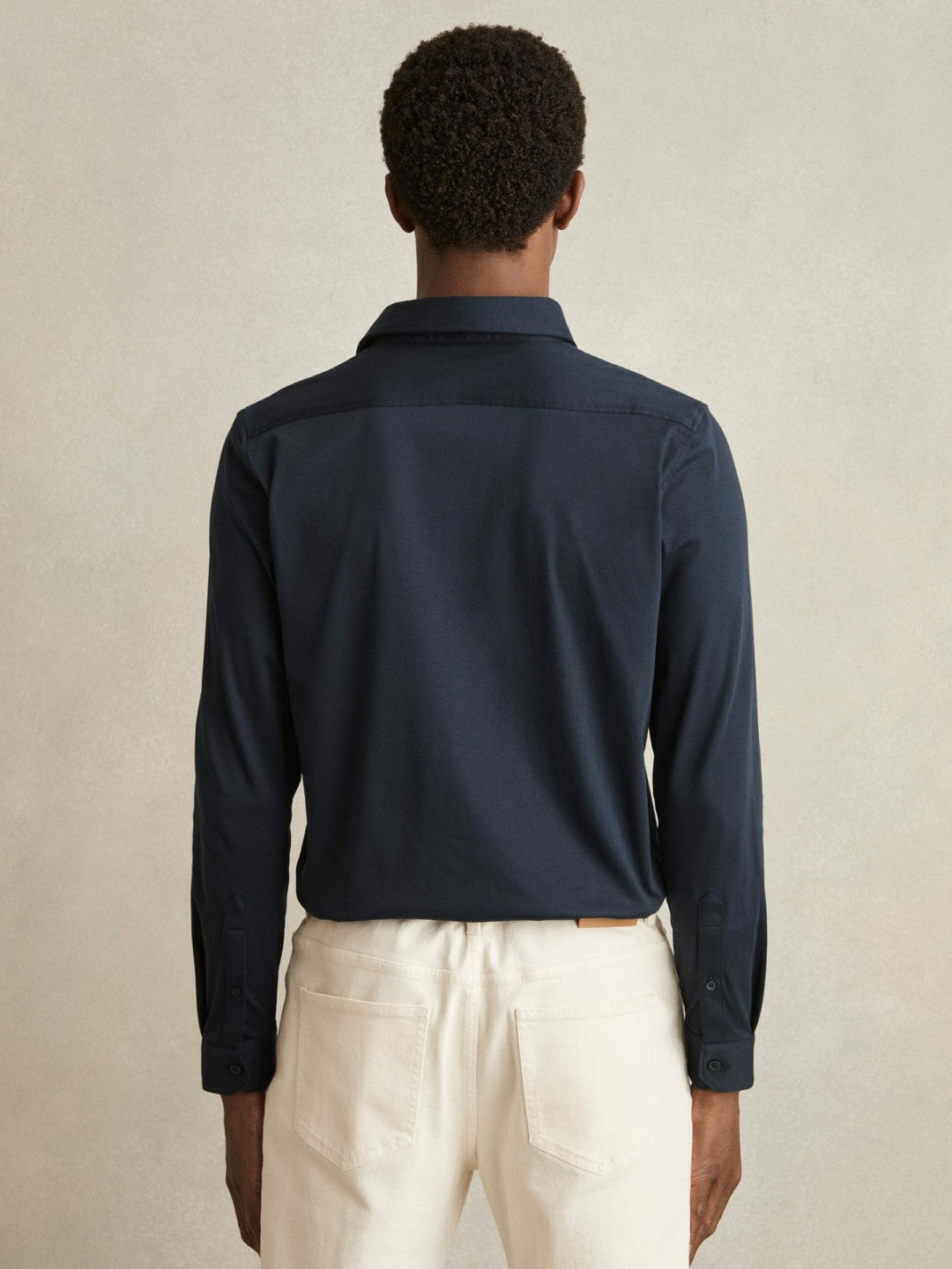 Cotton-Jersey Button-Through Shirt in Navy | Reiss Men Premium