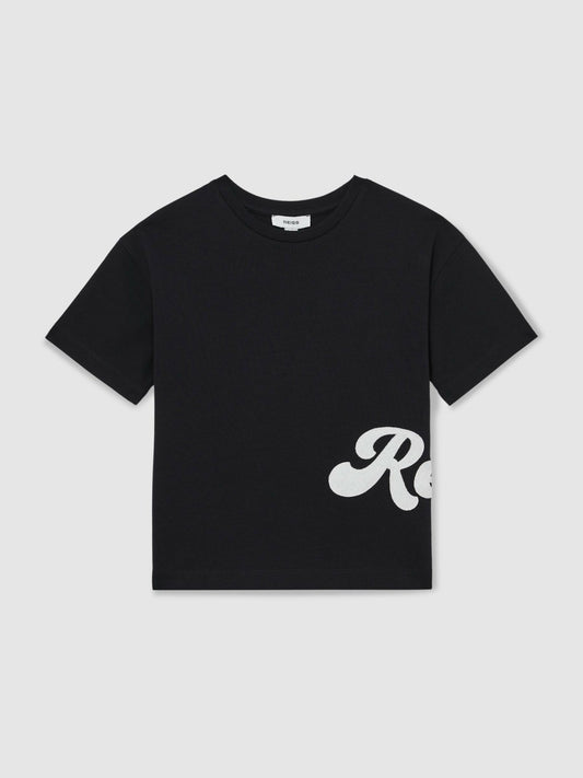 9-12 yrs Cotton Script-Logo Oversized T-Shirt in Navy | Reiss Children & Baby Featured