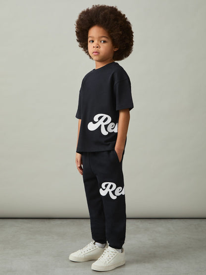 9-12 yrs Cotton Script-Logo Oversized T-Shirt in Navy | Reiss Children & Baby Featured