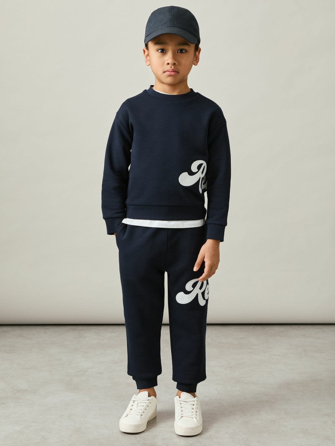 13-14 yrs Cotton-Blend Logo Script Joggers in Navy | Reiss Children & Baby Recommended