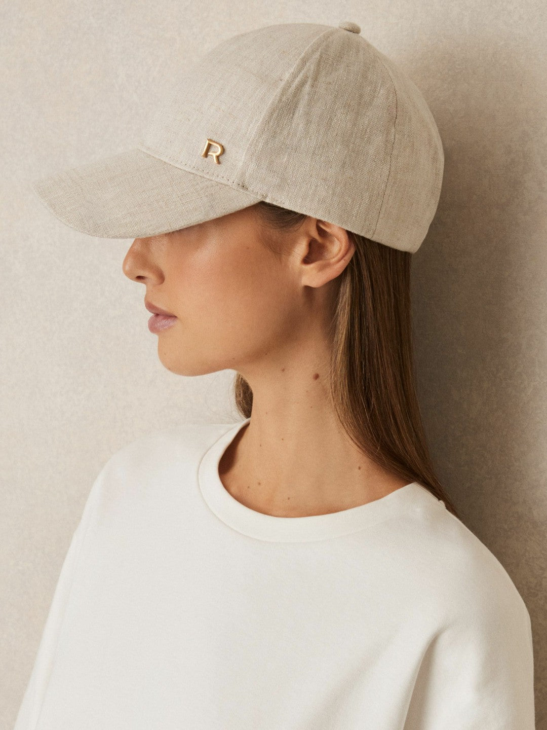 Linen Logo Baseball Cap in Neutral | Reiss Women Premium