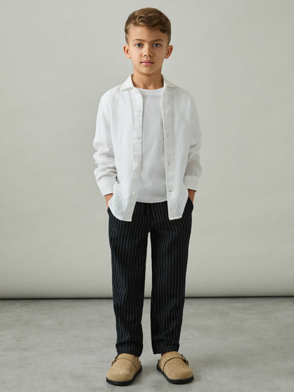Linen-Blend Drawstring Trousers in Navy Stripe | Reiss Children & Baby Premium