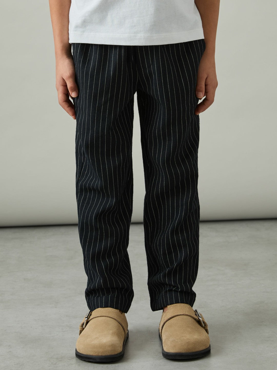 Linen-Blend Drawstring Trousers in Navy Stripe | Reiss Children & Baby Premium