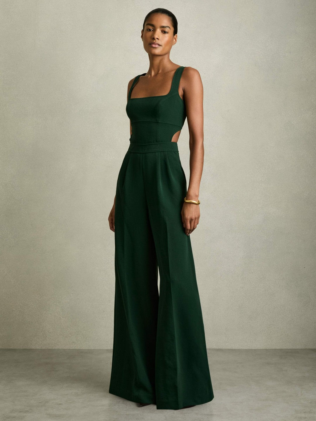 Wide-Leg Cut-Out Jumpsuit in Green | Reiss Women Trending