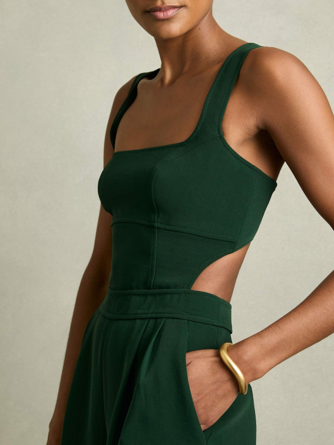 Wide-Leg Cut-Out Jumpsuit in Green | Reiss Women Trending