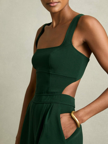 Wide-Leg Cut-Out Jumpsuit in Green | Reiss Women Trending