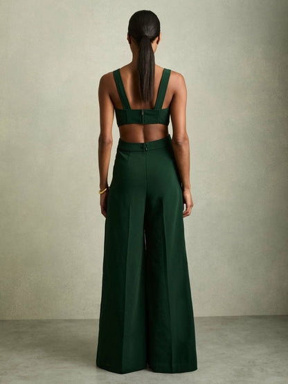 Wide-Leg Cut-Out Jumpsuit in Green | Reiss Women Trending