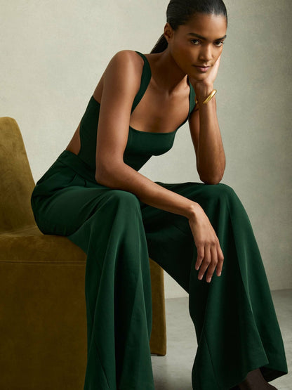Wide-Leg Cut-Out Jumpsuit in Green | Reiss Women Trending