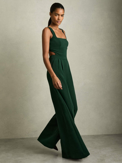 Wide-Leg Cut-Out Jumpsuit in Green | Reiss Women Trending