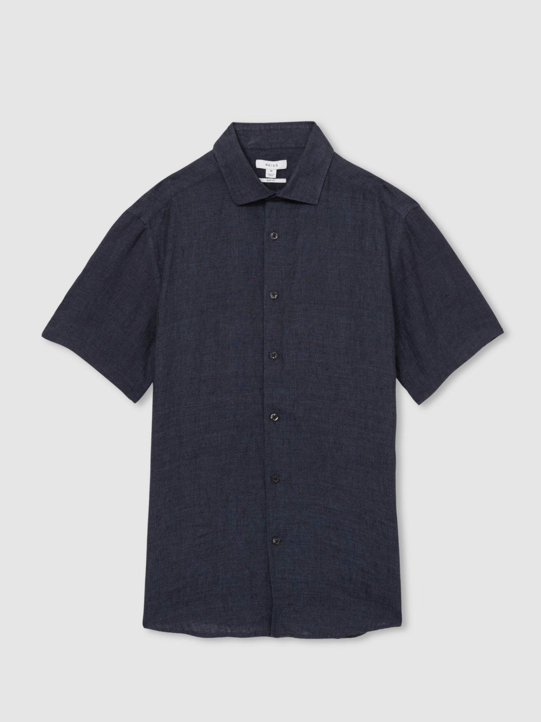 Slim Fit Linen Button-Through Shirt in Navy | Reiss Men Signature