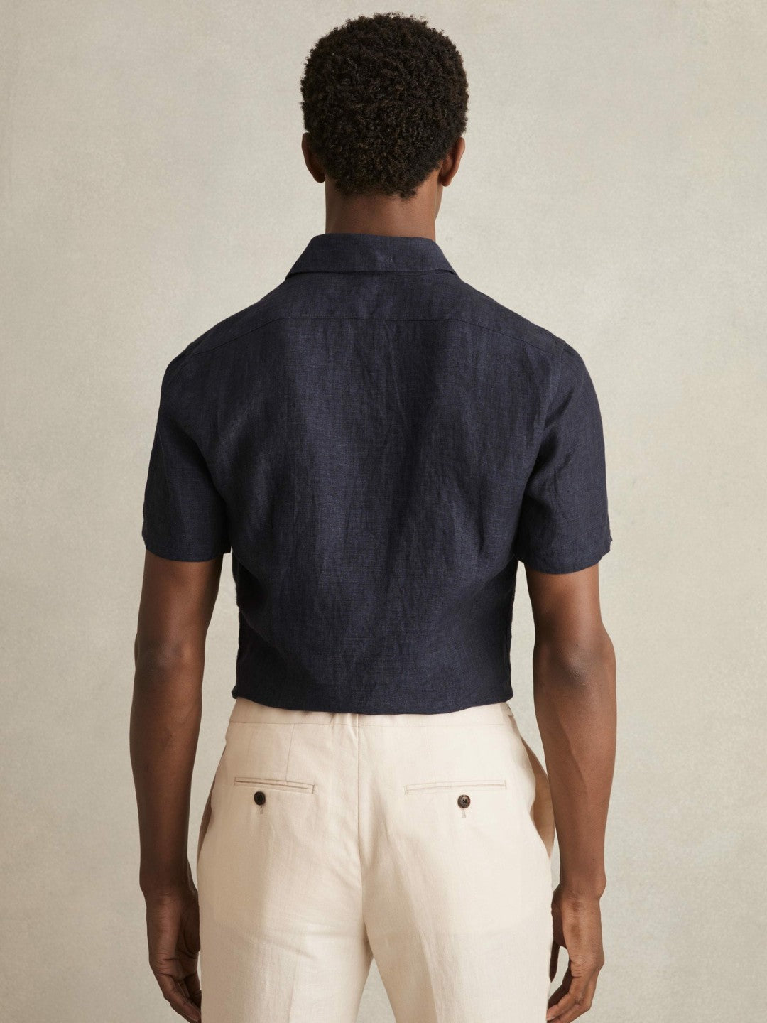 Slim Fit Linen Button-Through Shirt in Navy | Reiss Men Signature