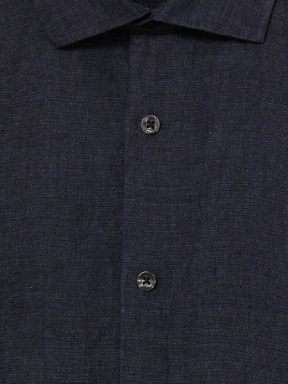 Slim Fit Linen Button-Through Shirt in Navy | Reiss Men Signature