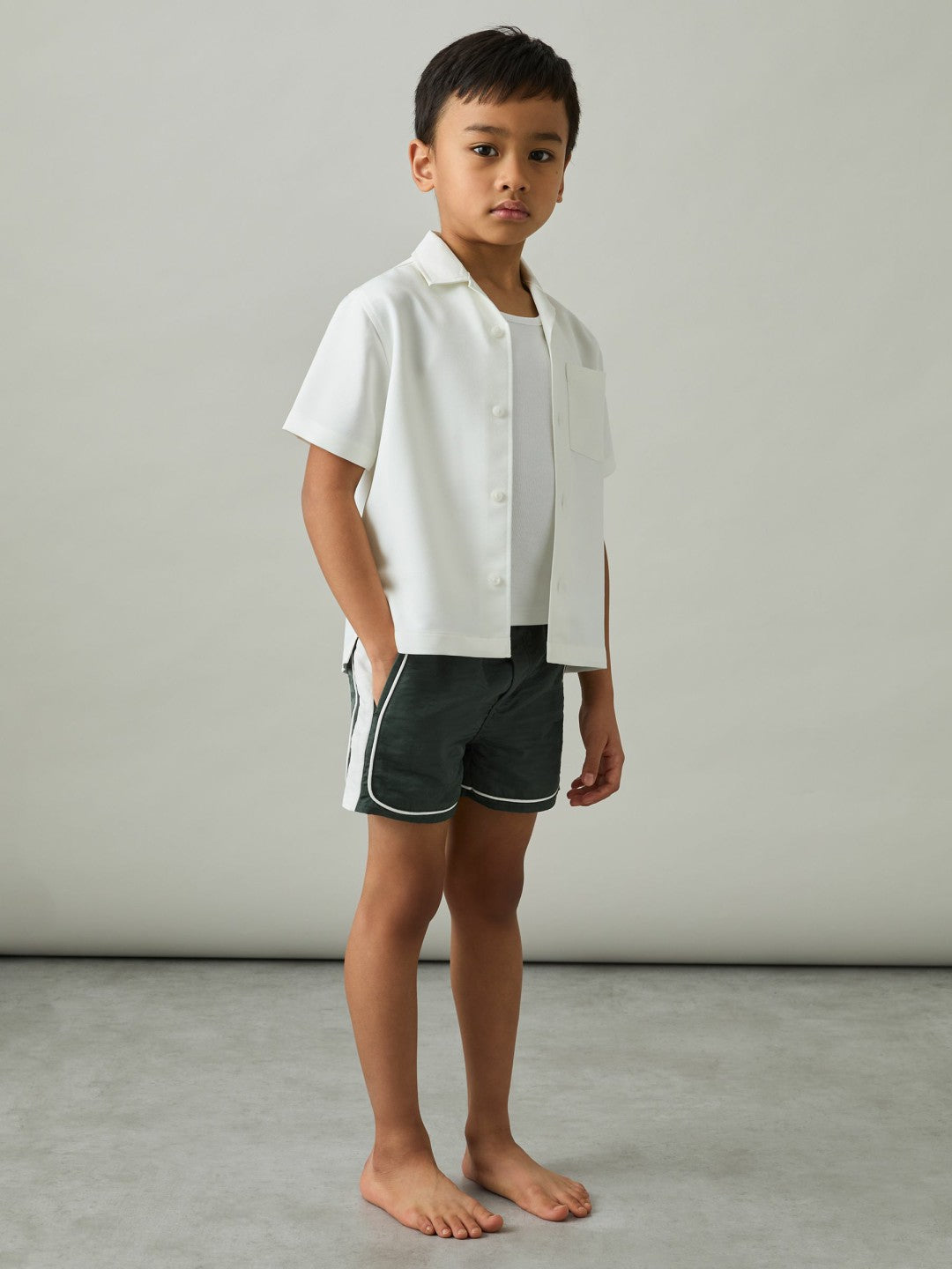 9-13 yrs Colour-Block Piped Swim Shorts in Green/White | Reiss Children & Baby New