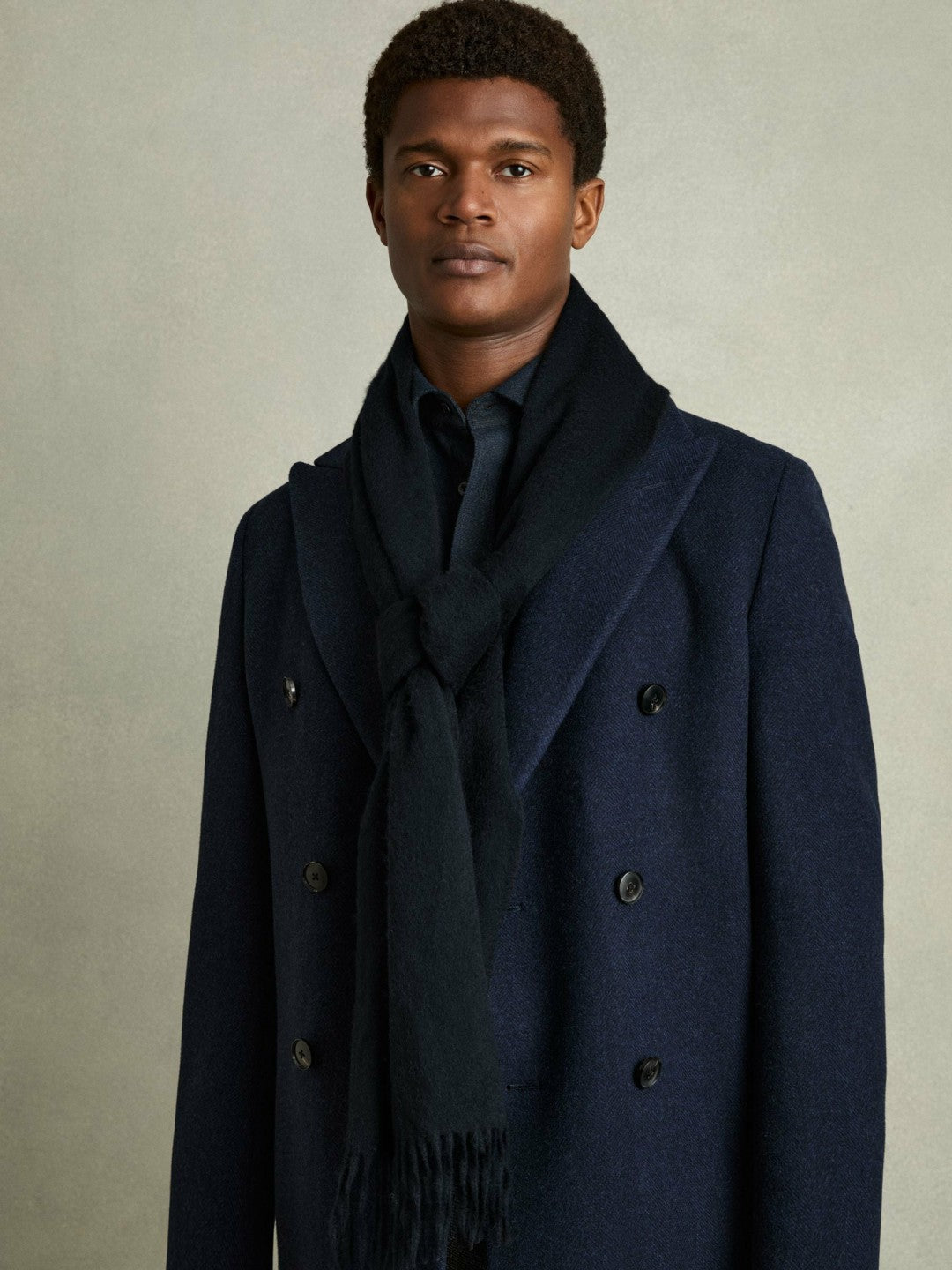 Wool and Cashmere Scarf in Navy | Reiss Men Exclusive