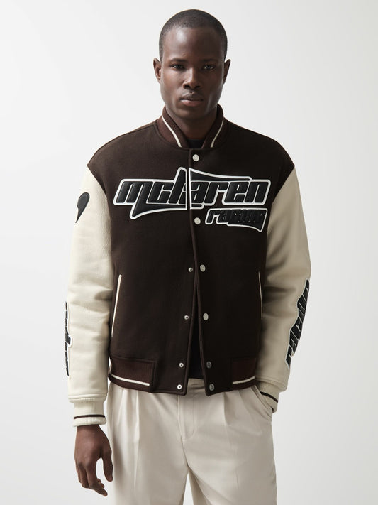 McLaren F1 Team Bomber Jacket in Brown/Ivory/White | Reiss Men Popular