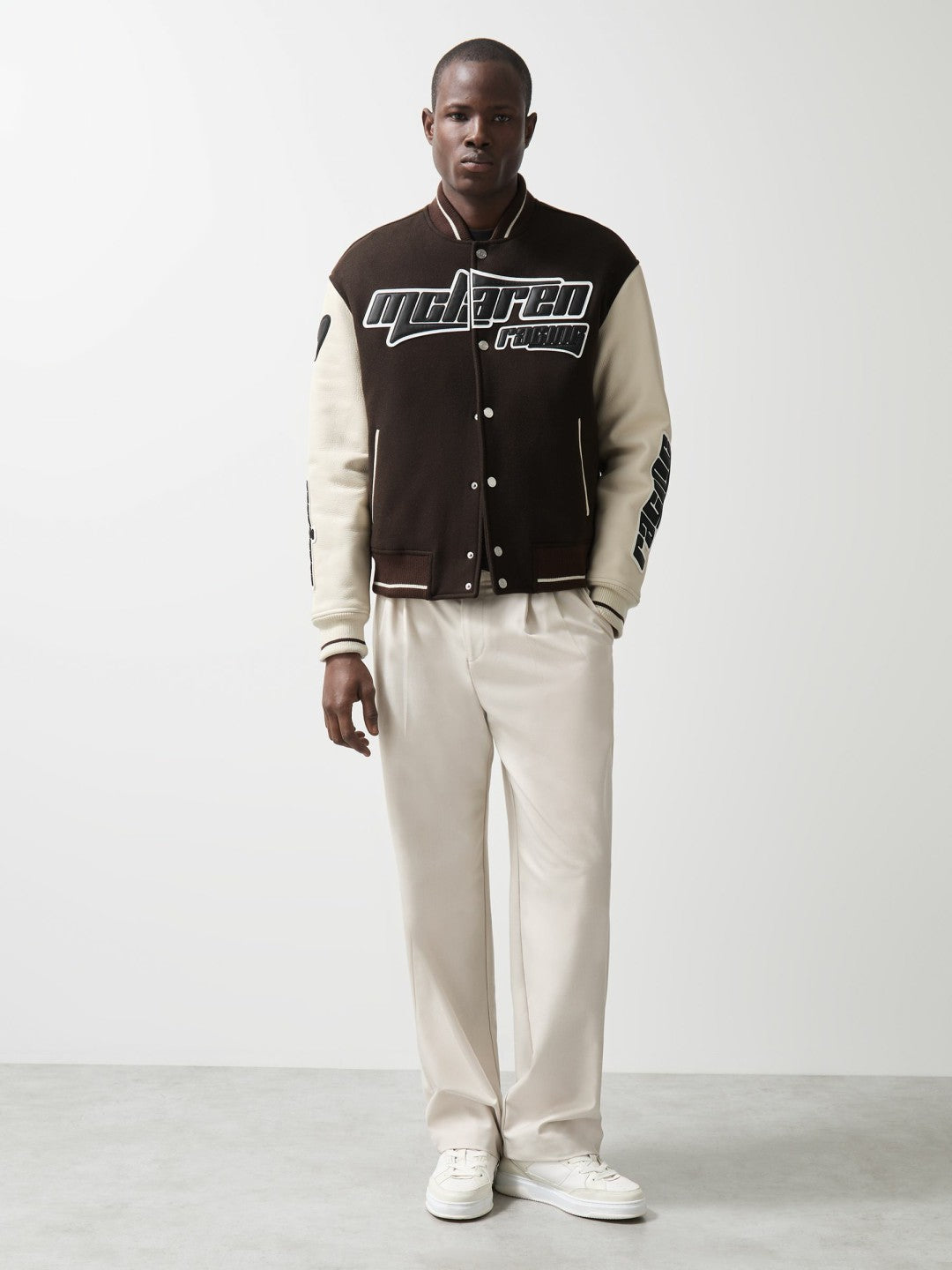 McLaren F1 Team Bomber Jacket in Brown/Ivory/White | Reiss Men Popular