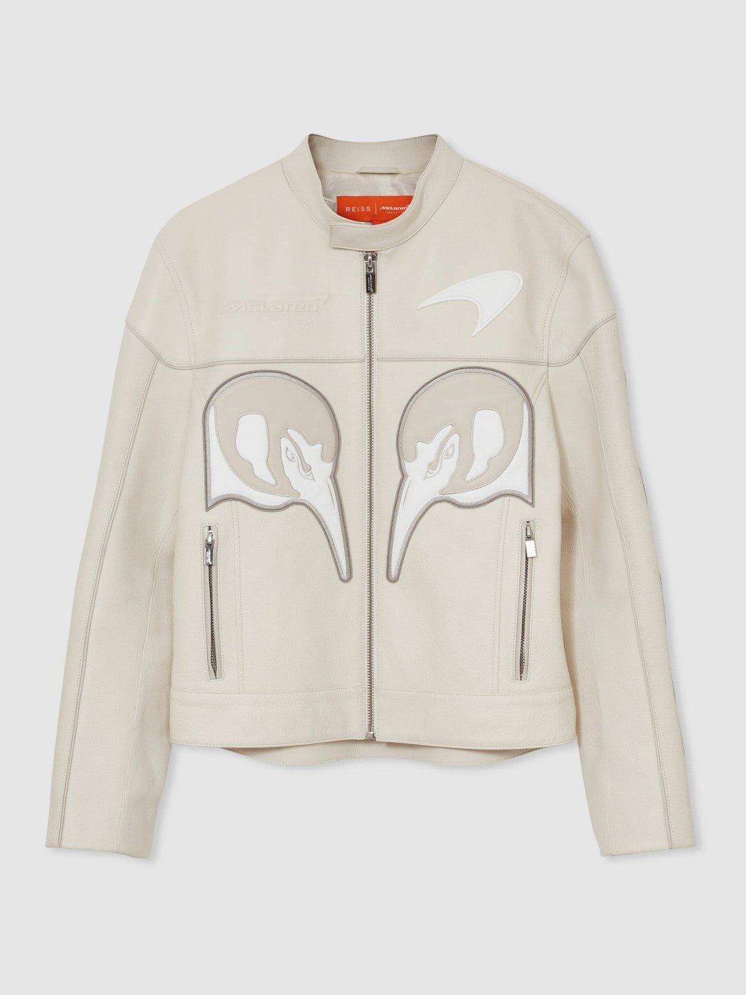 McLaren F1 Team Leather Biker Jacket in Off White | Reiss Men Recommended