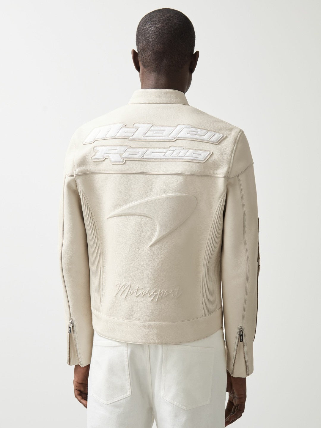 McLaren F1 Team Leather Biker Jacket in Off White | Reiss Men Recommended