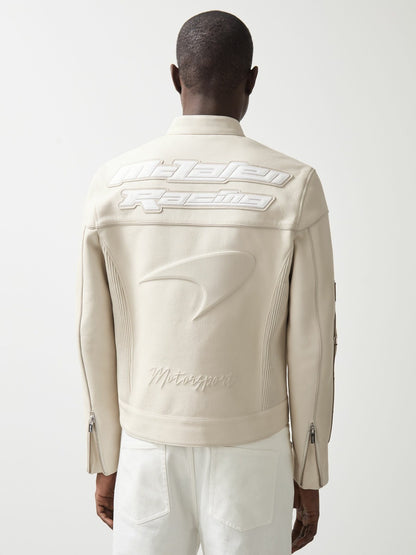 McLaren F1 Team Leather Biker Jacket in Off White | Reiss Men Recommended
