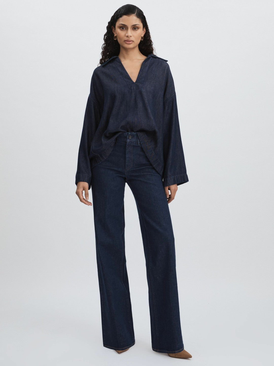 Paige High Rise Wide Leg Jeans in Edinburgh Dark Blue | Reiss Women Exclusive