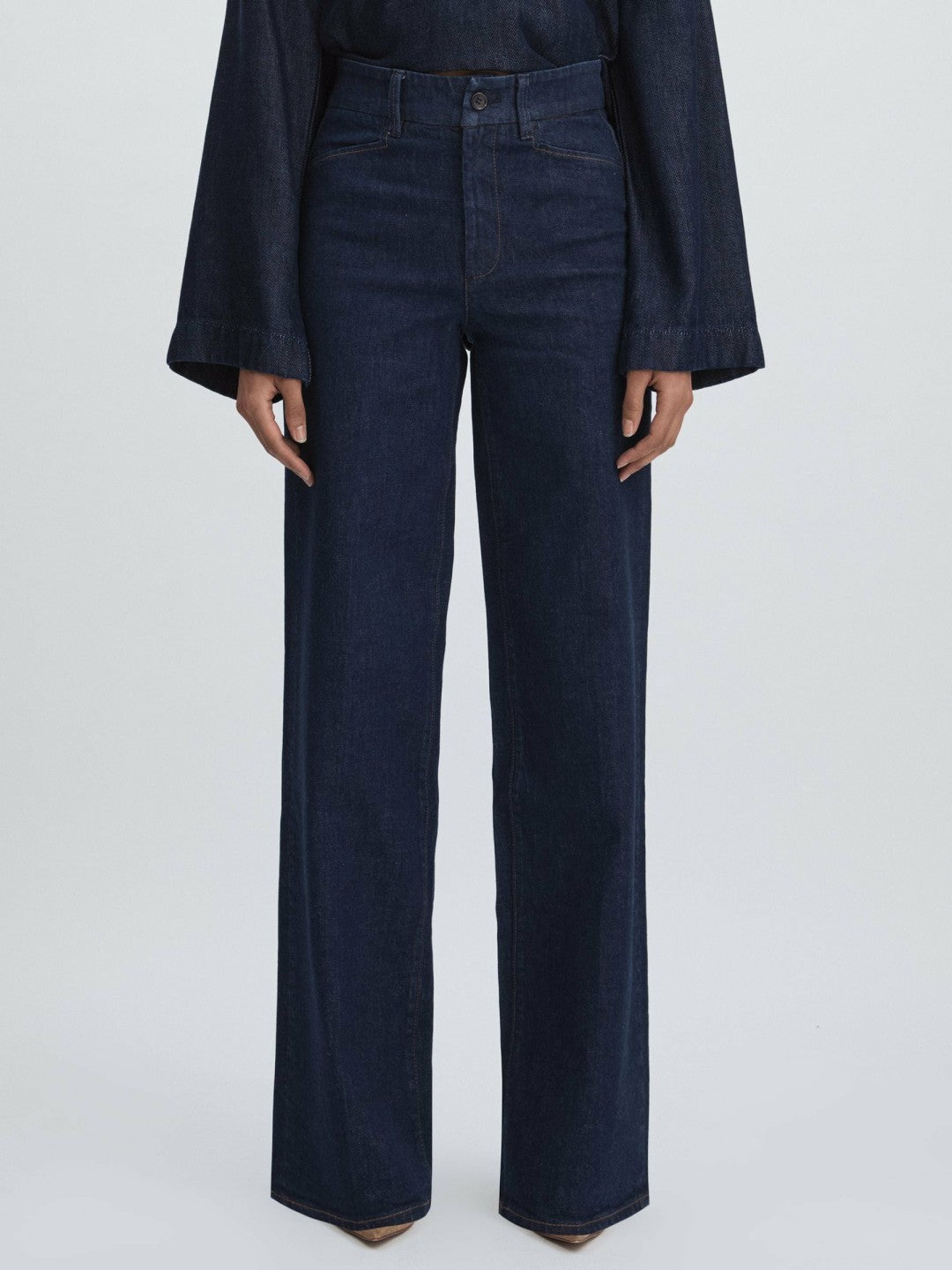 Paige High Rise Wide Leg Jeans in Edinburgh Dark Blue | Reiss Women Exclusive