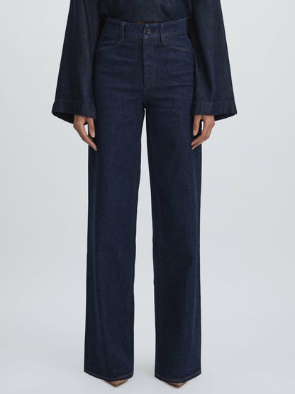 Paige High Rise Wide Leg Jeans in Edinburgh Dark Blue | Reiss Women Exclusive