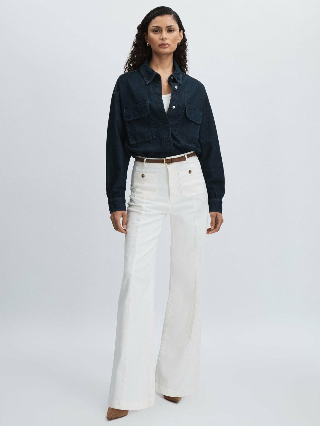 Paige Wide-Leg Patch Pocket Jeans in Ecru | Reiss Women Trending