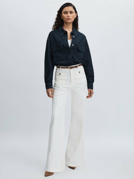 Paige Wide-Leg Patch Pocket Jeans in Ecru | Reiss Women Trending