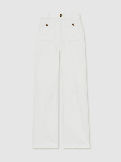 Paige Wide-Leg Patch Pocket Jeans in Ecru | Reiss Women Trending