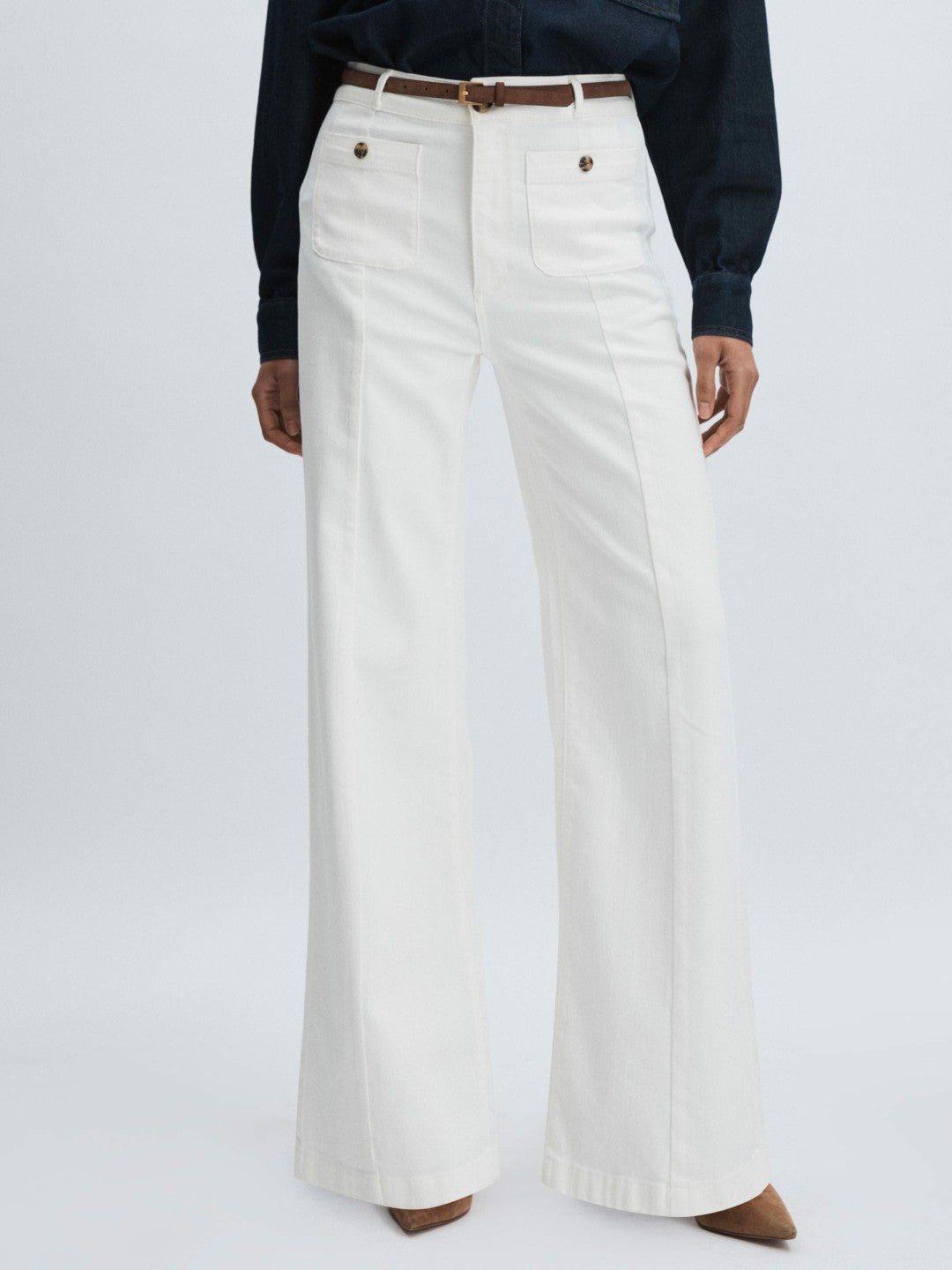 Paige Wide-Leg Patch Pocket Jeans in Ecru | Reiss Women Trending
