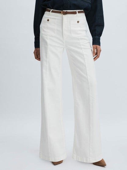 Paige Wide-Leg Patch Pocket Jeans in Ecru | Reiss Women Trending