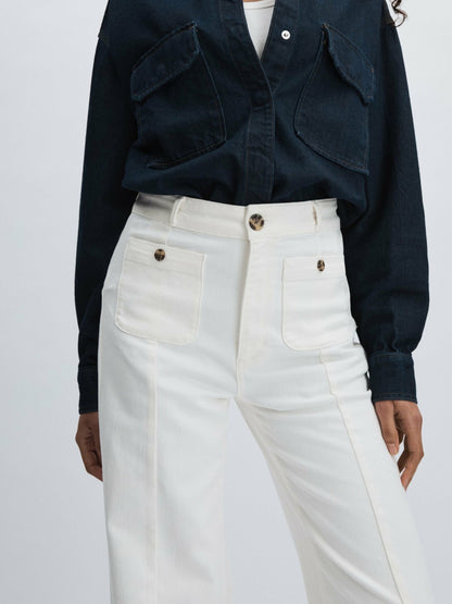 Paige Wide-Leg Patch Pocket Jeans in Ecru | Reiss Women Trending