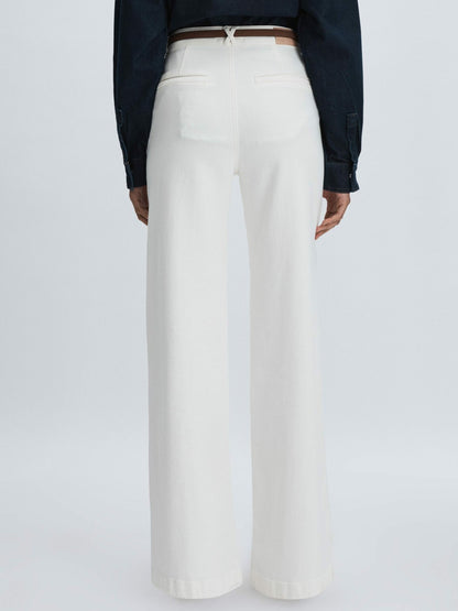 Paige Wide-Leg Patch Pocket Jeans in Ecru | Reiss Women Trending