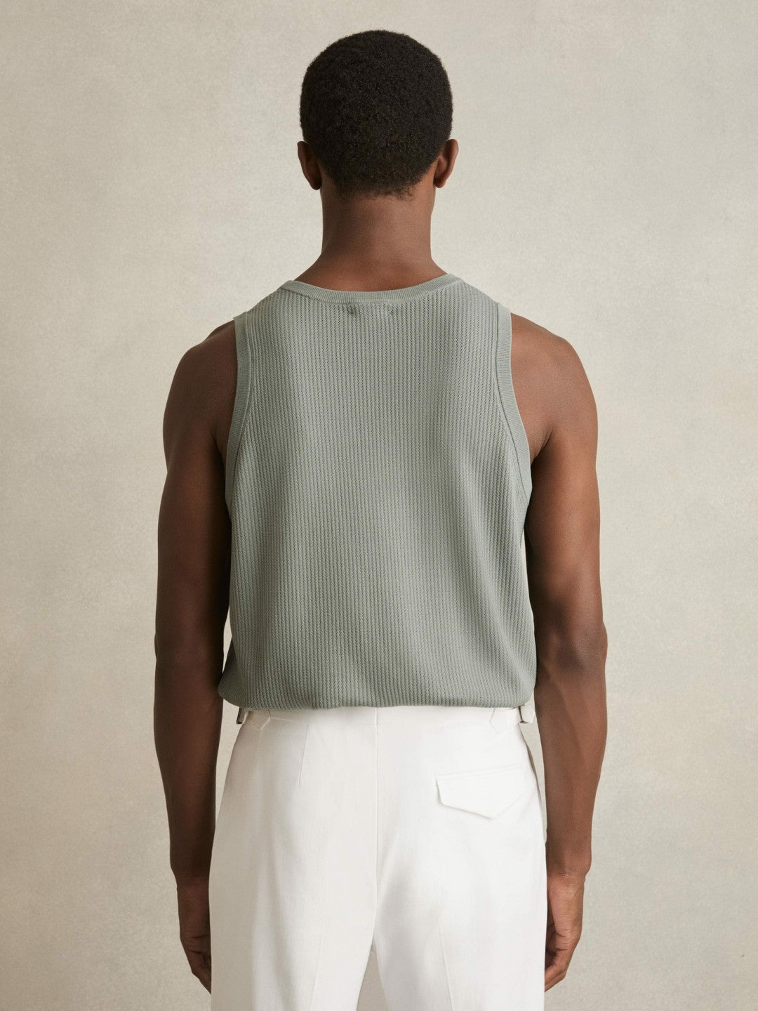 Textured Crew Neck Ribbed Vest in Sage Green | Reiss Men Recommended
