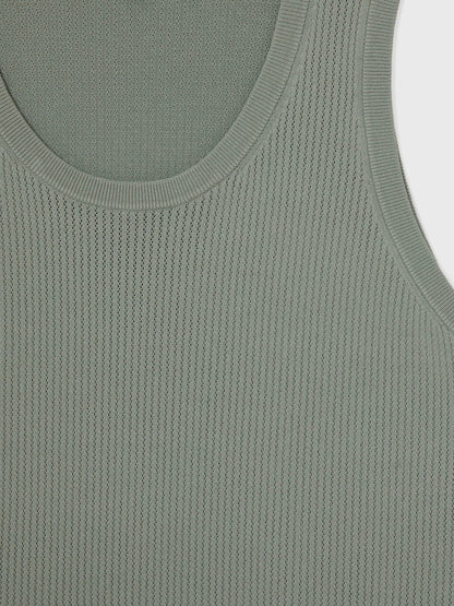 Textured Crew Neck Ribbed Vest in Sage Green | Reiss Men Recommended