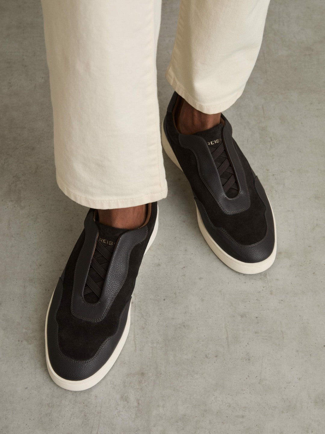 Leather Elasticated-Lace Trainers in Espresso Brown | Reiss Men Trending