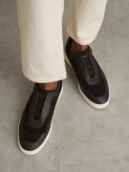 Leather Elasticated-Lace Trainers in Espresso Brown | Reiss Men Trending