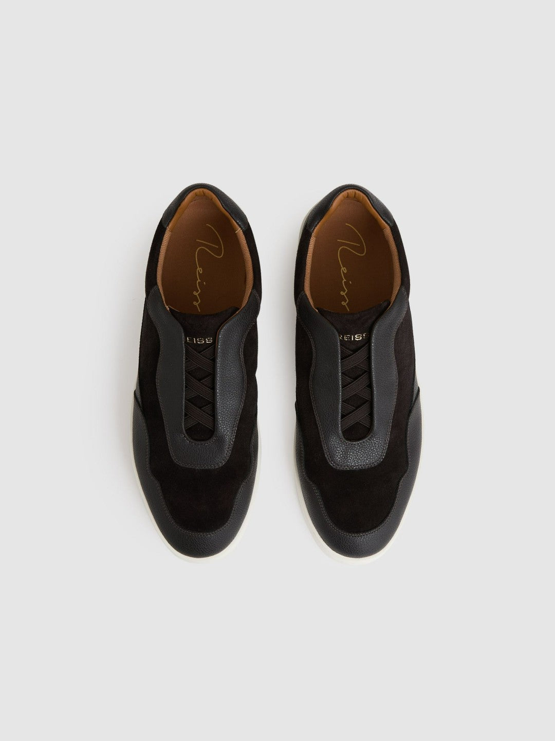 Leather Elasticated-Lace Trainers in Espresso Brown | Reiss Men Trending