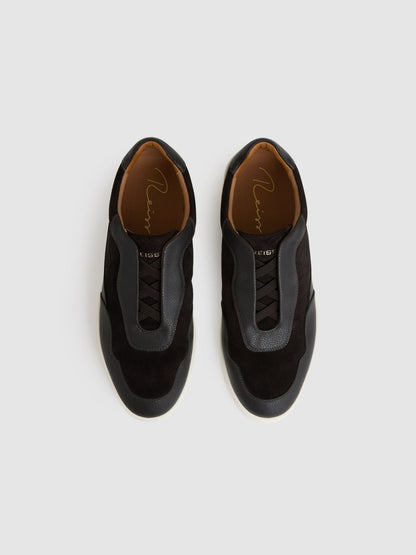 Leather Elasticated-Lace Trainers in Espresso Brown | Reiss Men Trending