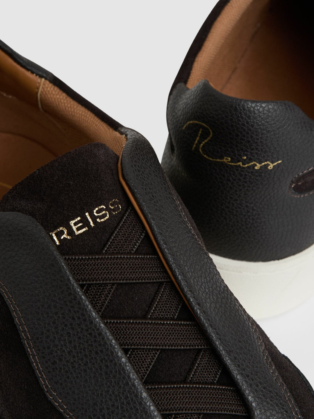 Leather Elasticated-Lace Trainers in Espresso Brown | Reiss Men Trending