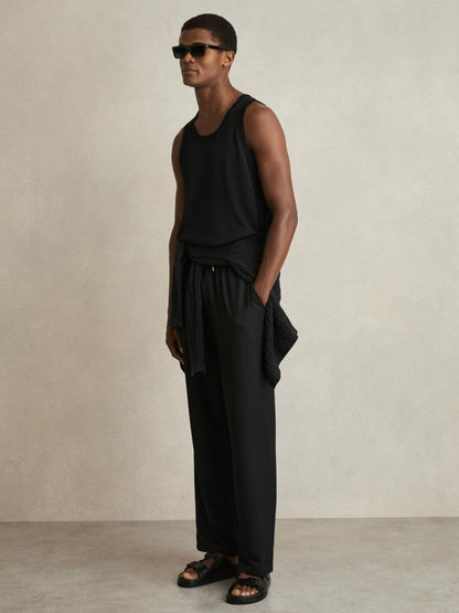 Textured Crew Neck Ribbed Vest in Black | Reiss Men Popular