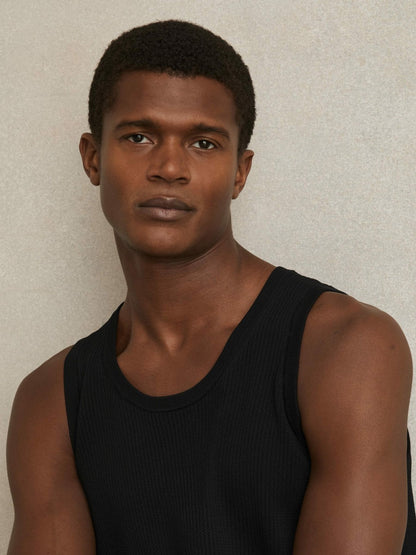 Textured Crew Neck Ribbed Vest in Black | Reiss Men Popular