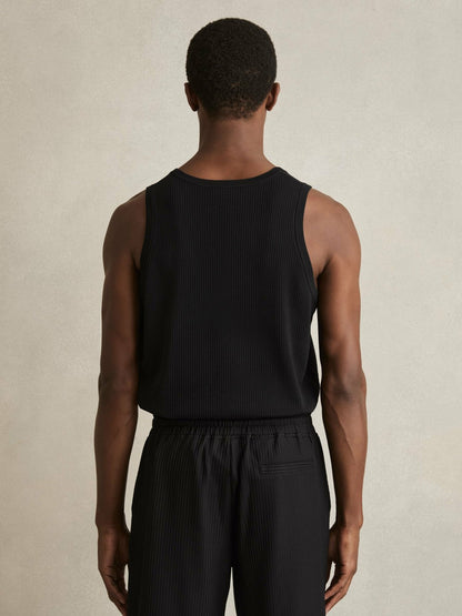 Textured Crew Neck Ribbed Vest in Black | Reiss Men Popular