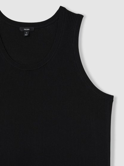 Textured Crew Neck Ribbed Vest in Black | Reiss Men Popular