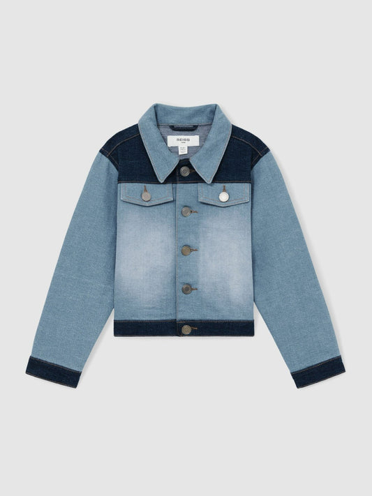 13-14 yrs Patchwork Two-Tone Denim Jacket in Blue | Reiss Children & Baby Popular