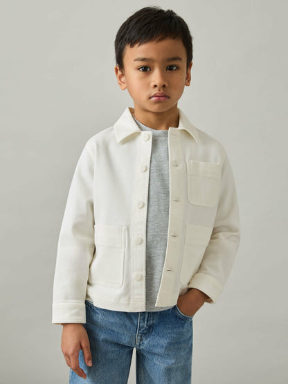 Cotton-Blend Work Jacket in Off White | Reiss Children & Baby Signature
