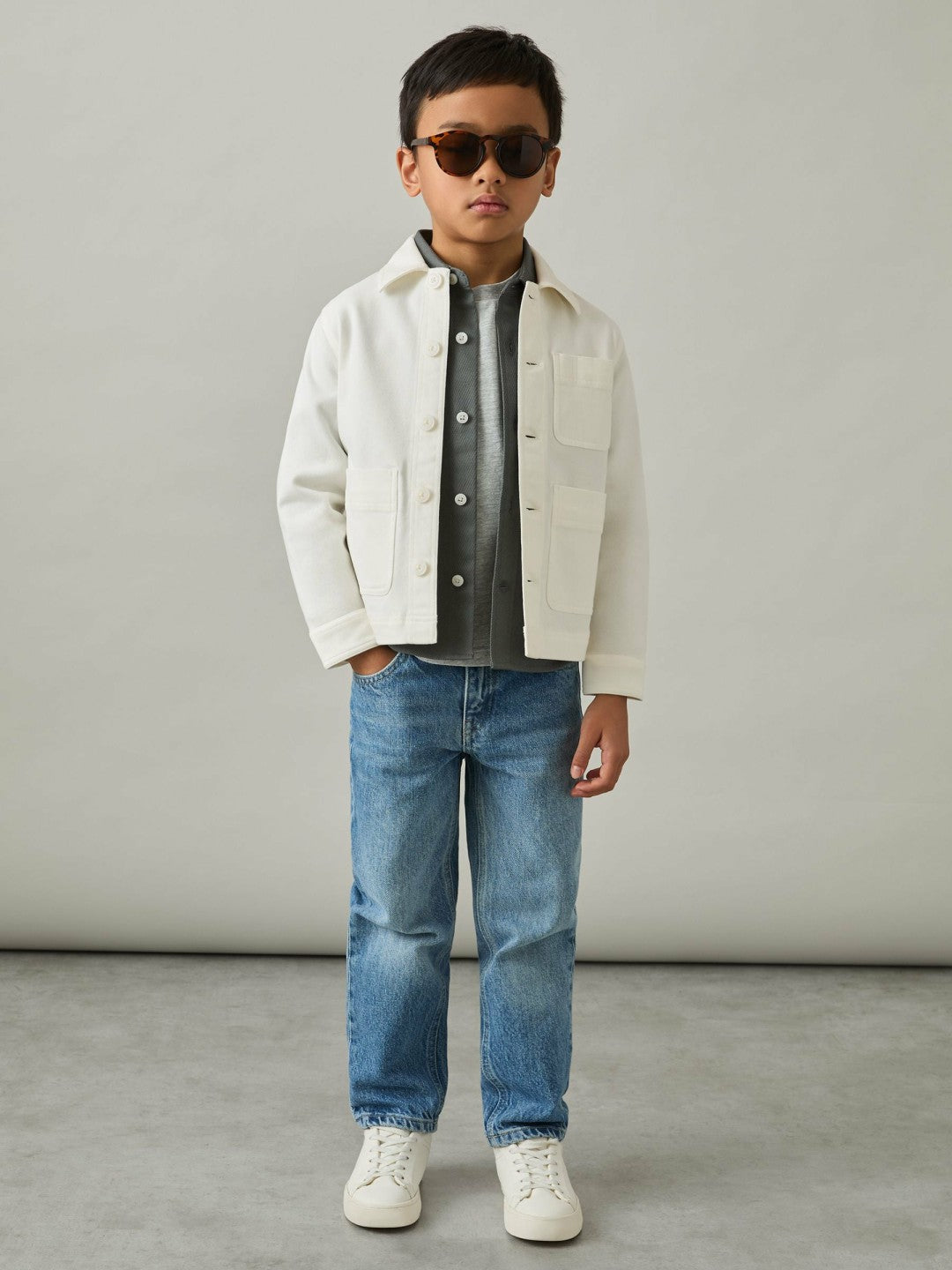 Cotton-Blend Work Jacket in Off White | Reiss Children & Baby Signature