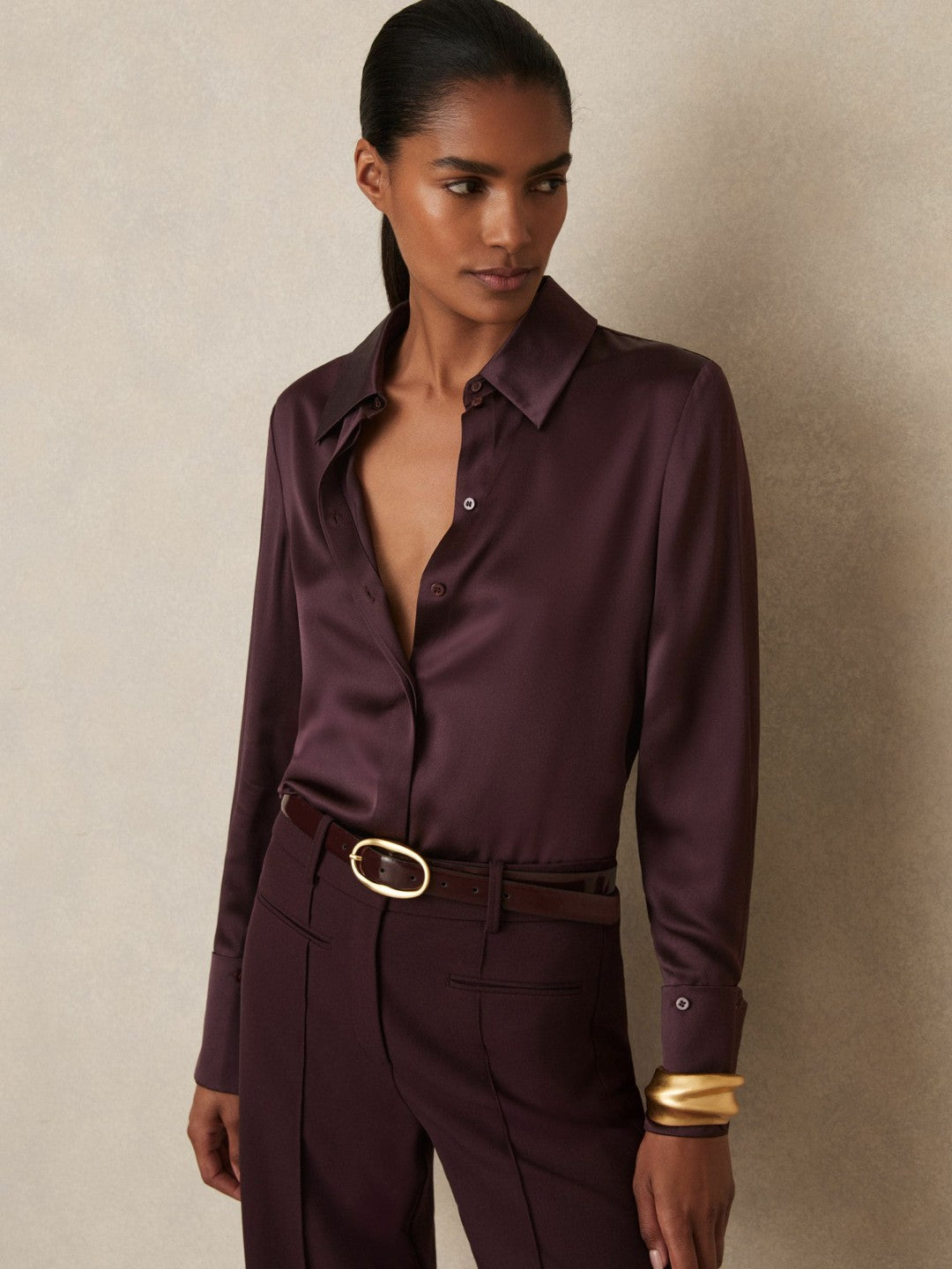 Silk Double-Cuff Button-Through Shirt in Red | Reiss Women New