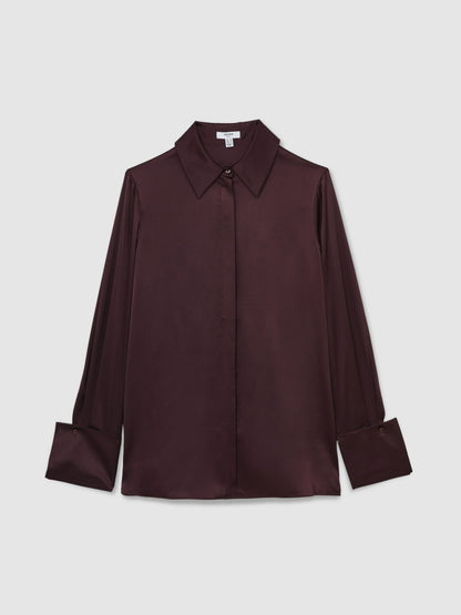 Silk Double-Cuff Button-Through Shirt in Red | Reiss Women New